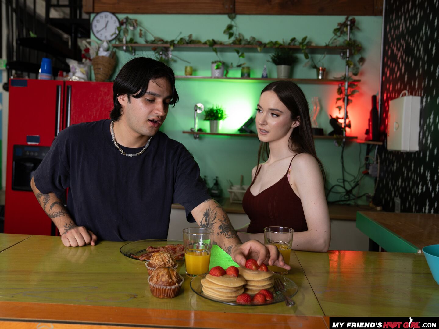 Hazel Moore is horny as fuck and her boyfriend's friend arrives just in time to fulfill desires