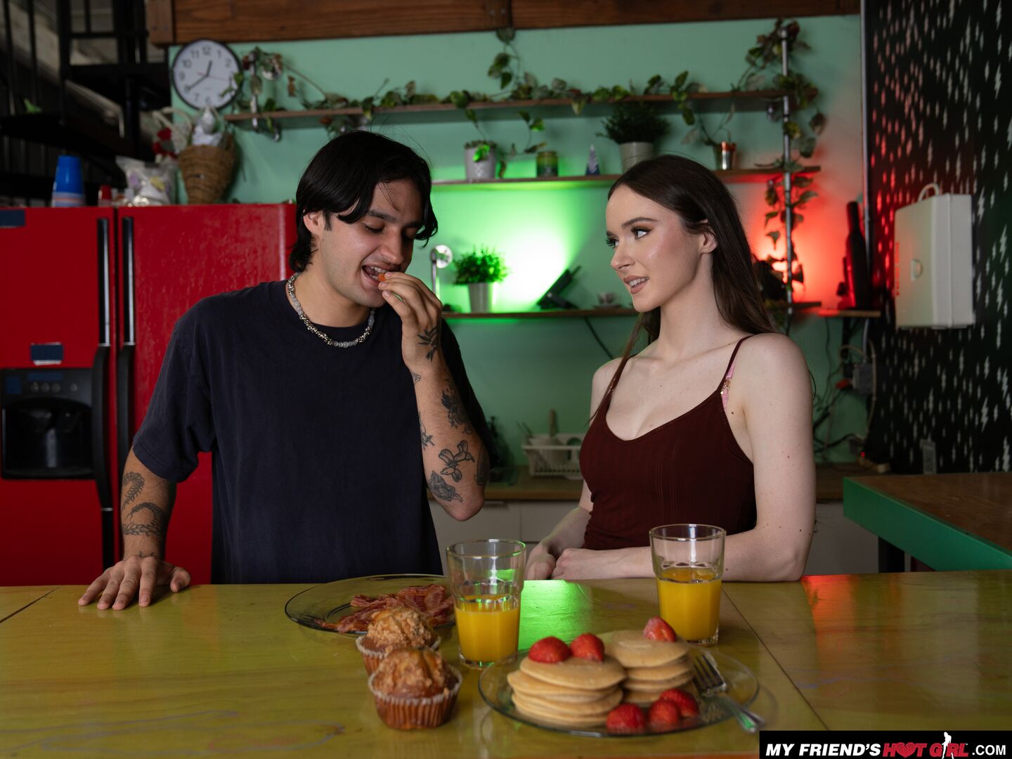 Hazel Moore is horny as fuck and her boyfriend's friend arrives just in time to fulfill desires