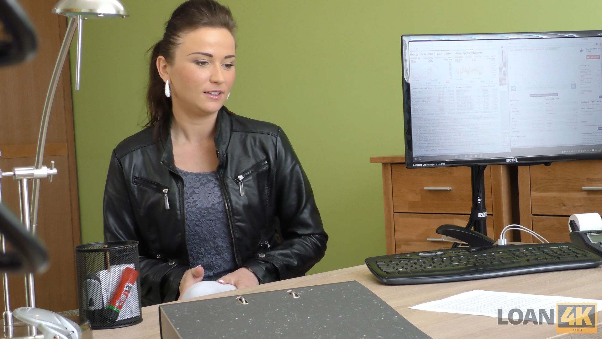 Successful and talented Fraces came to a loan office to get a credit for her new bike. Local manager was so charming and attractive that she wasn't even upset when her request got rejected. And when he hinted that he can help her with her credit if she ha
