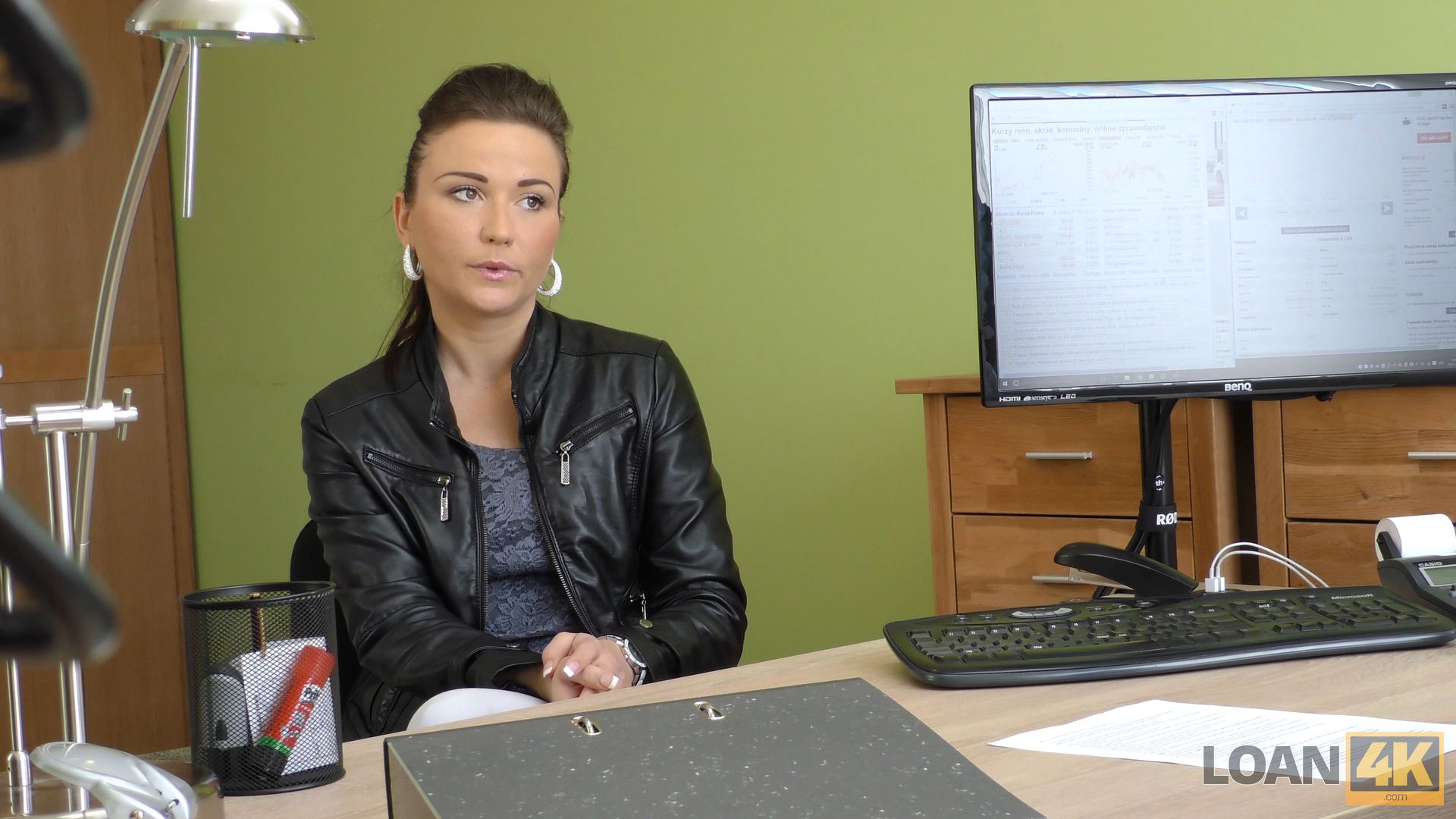 Successful and talented Fraces came to a loan office to get a credit for her new bike. Local manager was so charming and attractive that she wasn't even upset when her request got rejected. And when he hinted that he can help her with her credit if she ha