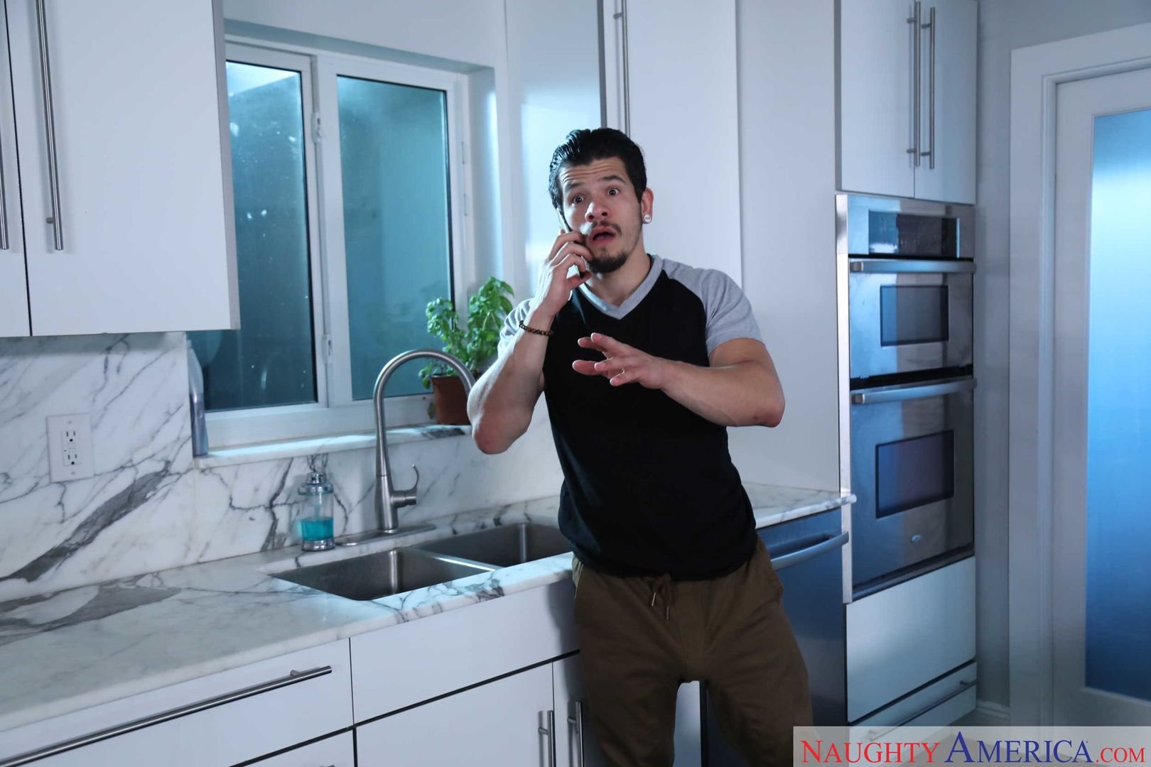 Lezley Zen fucking in the kitchen counter with her big tits