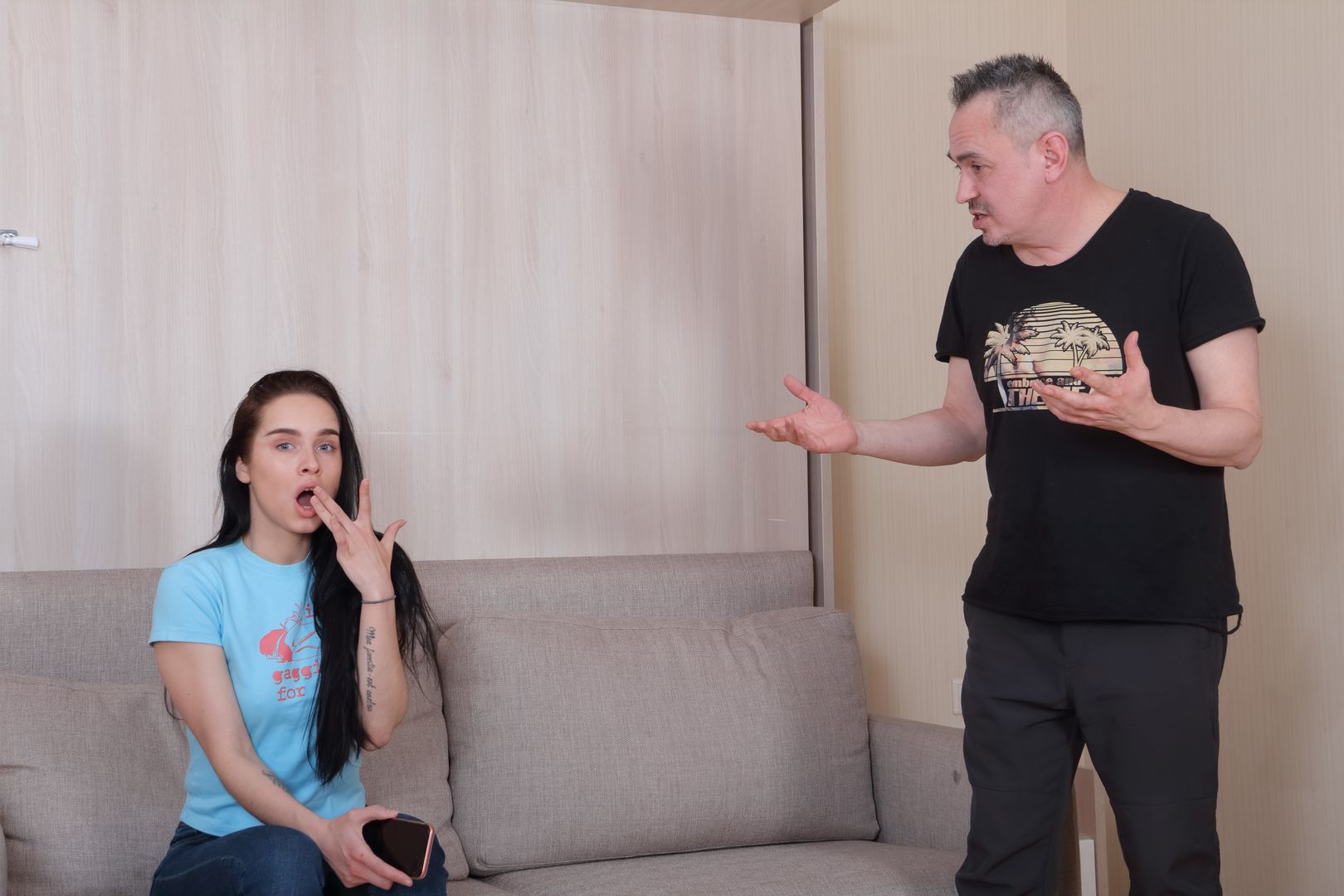 Kinky dude begs brunette for mercy in doggy position