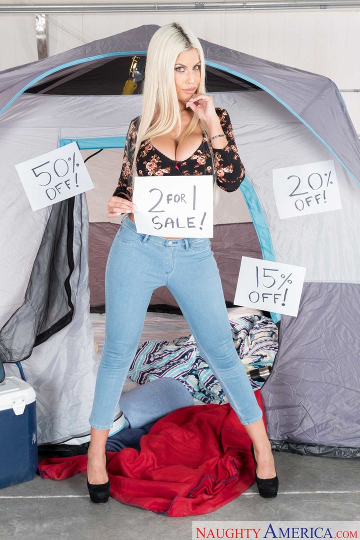 Bridgette B. fucking in the tent with her tits