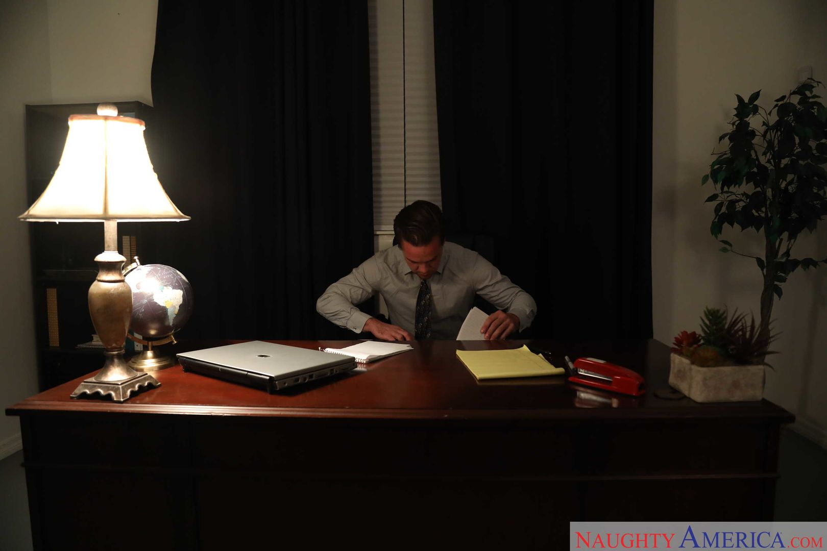 Co-worker Harley Dean fucking in the desk with her big tits