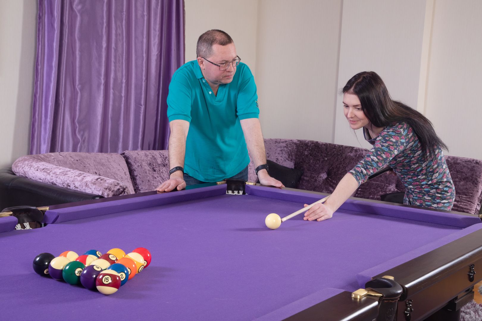 Experienced pool player pockets the balls and his hard dick