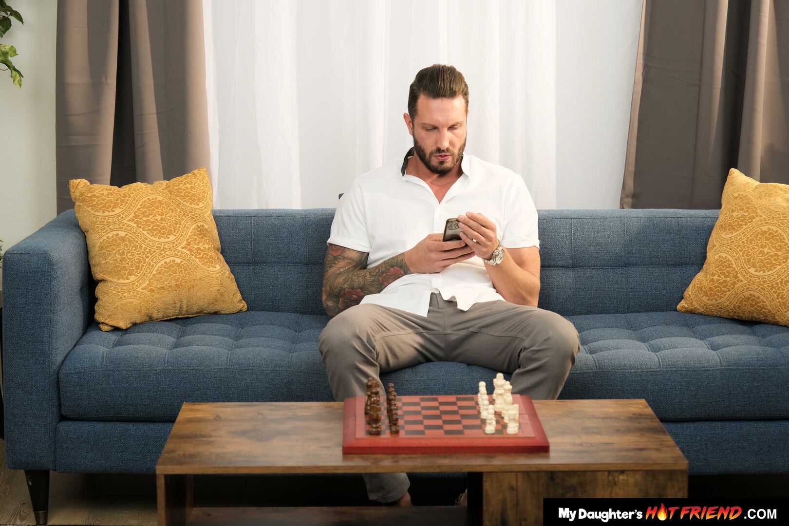 Macy Meadows fucks friend's dad while friend waits upstairs