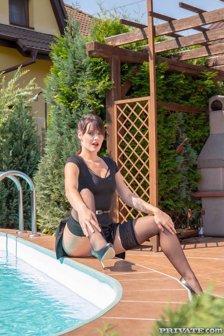 Poolside Orgy for Busty Agents