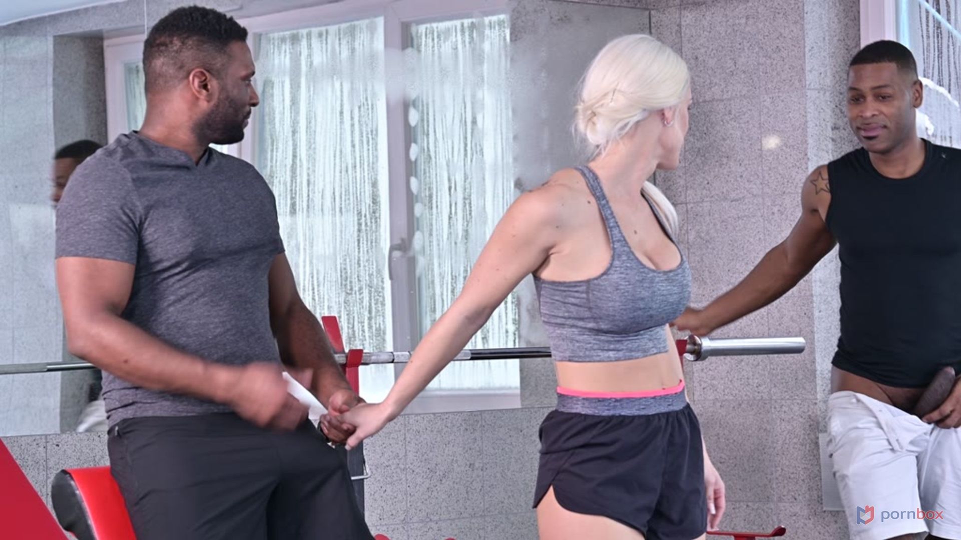 Busty Blonde Blanche Bradburry Treats Herself to Chocolate Sandwich at the Gym GP1745