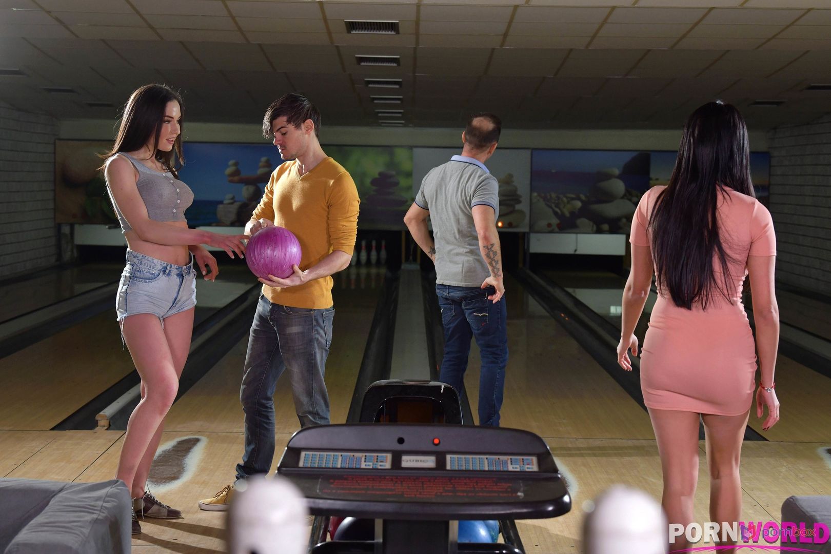 2 Lucky Studs Have Lucky Strike at the Bowling Alley when They Have an Orgy with Anissa Kate & Nataly Gold GP1775