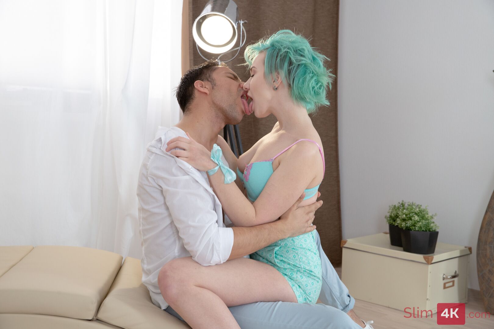 Green haired teen enjoying butt sex