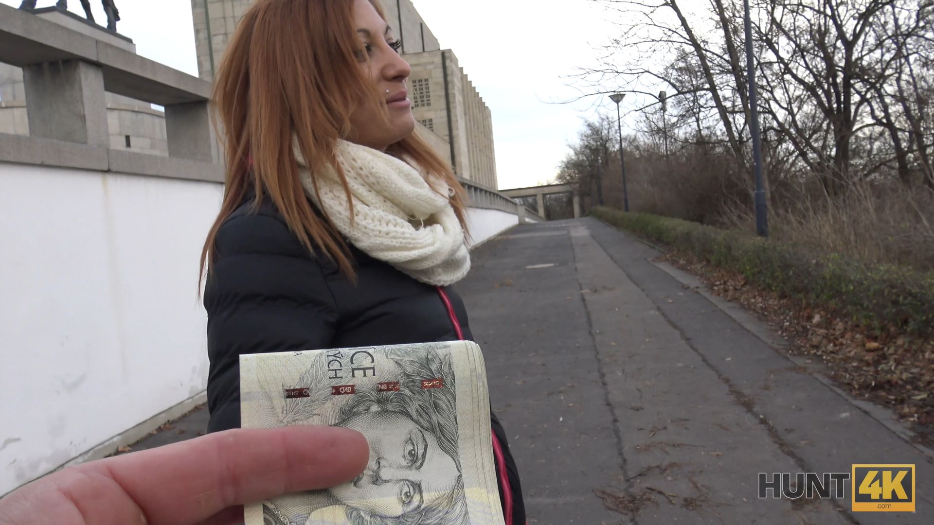 Red-haired girl likes sex for money in front of her boyfriend
