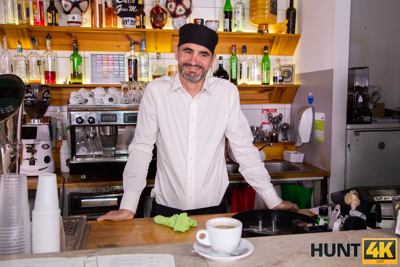 A cup of coffee, please. Keep the change and suck my dick!