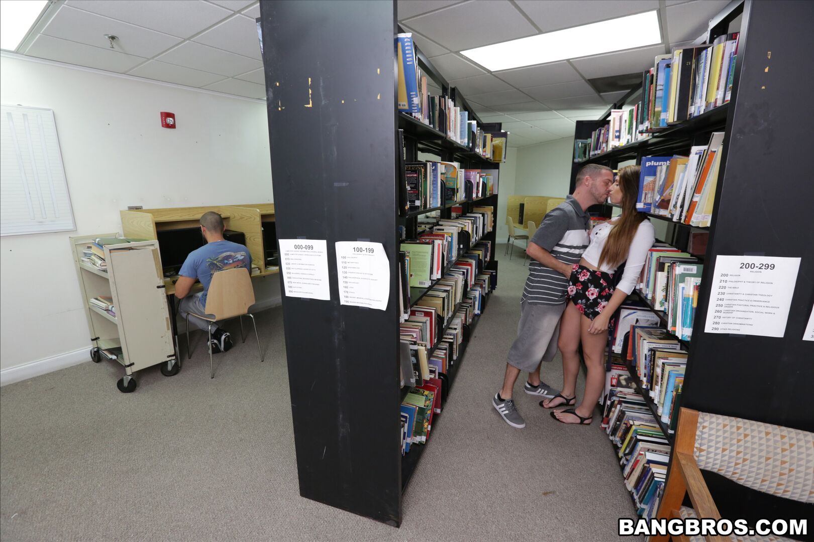 Pounding a hot brunette in the Library