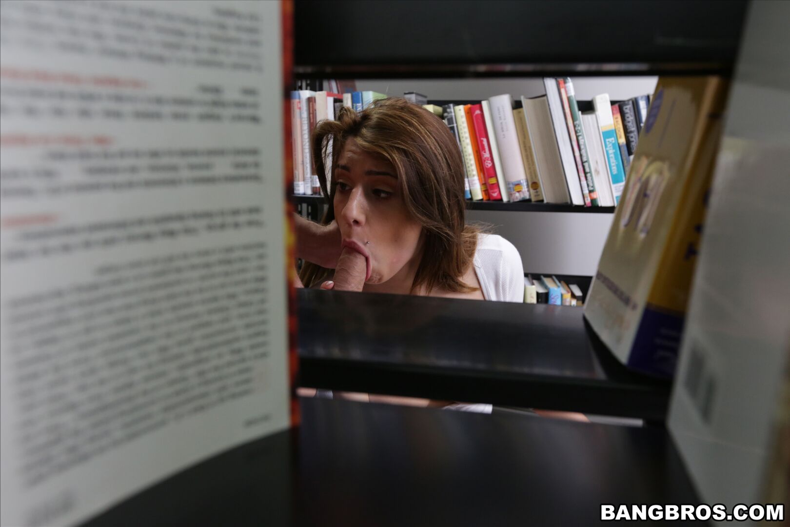 Pounding a hot brunette in the Library