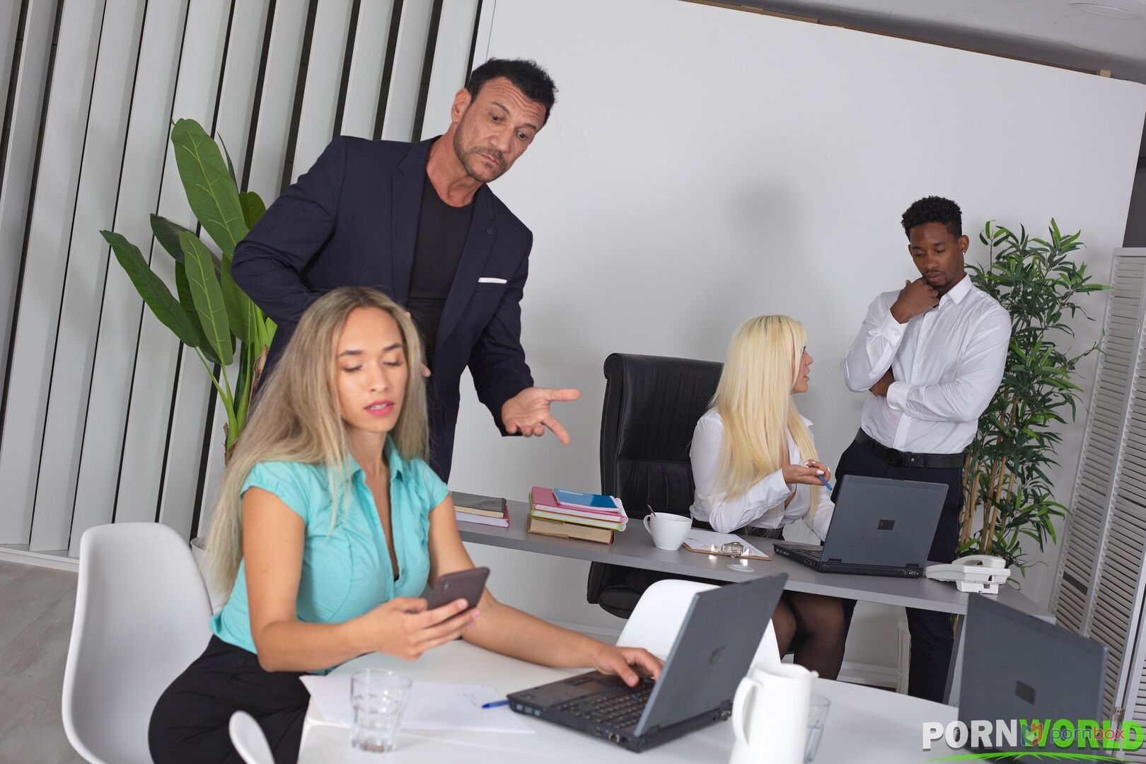 Company Bosses Fuck Bisexual Secretaries in Interracial Office Orgy GP1926