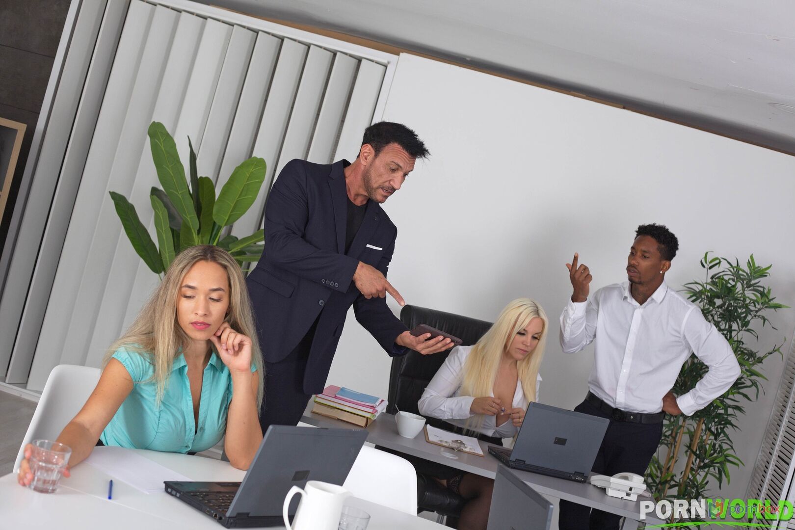 Company Bosses Fuck Bisexual Secretaries in Interracial Office Orgy GP1926