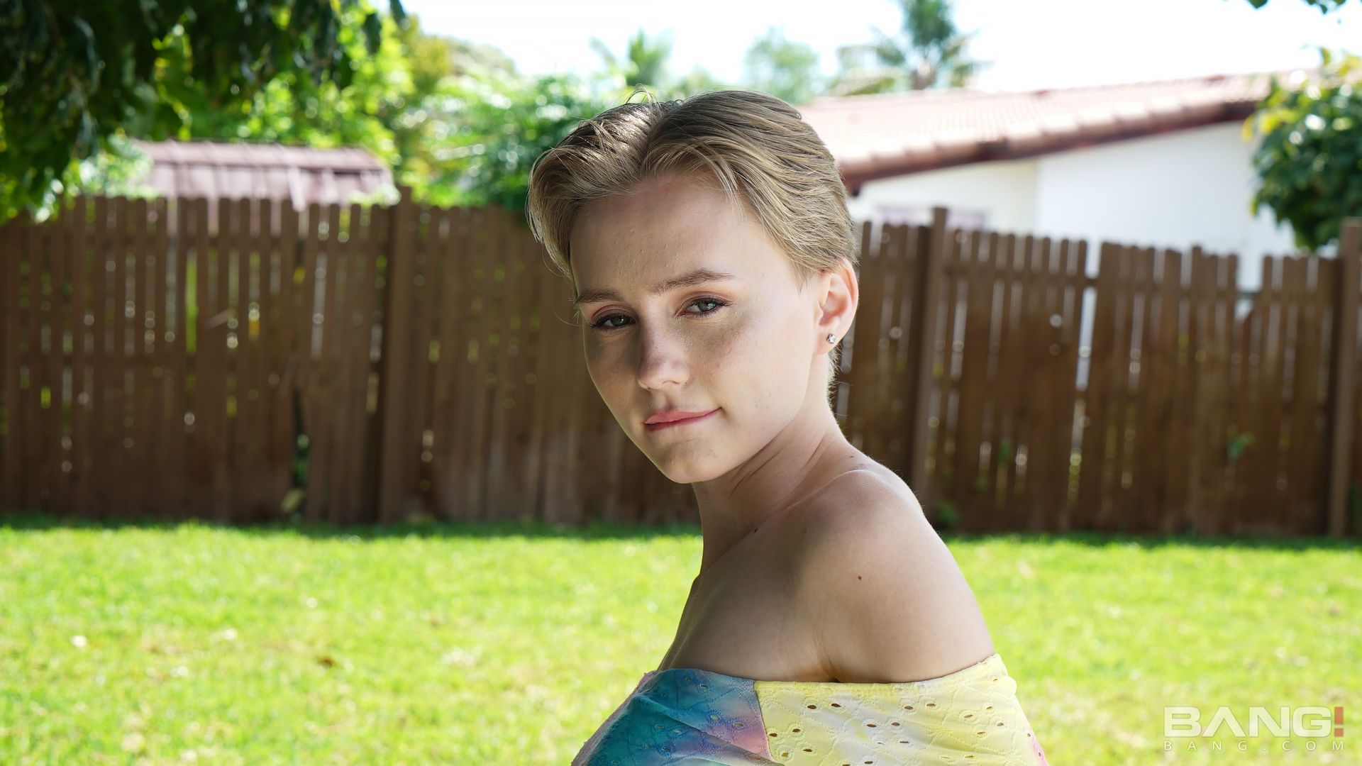 Alicia Williams Plays In The Sprinklers In A White T-Shirt