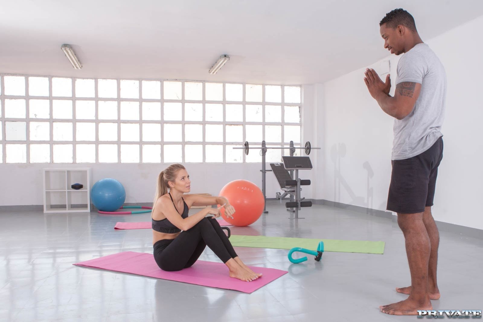 Mary Kalisy, interracial fuck in the gym