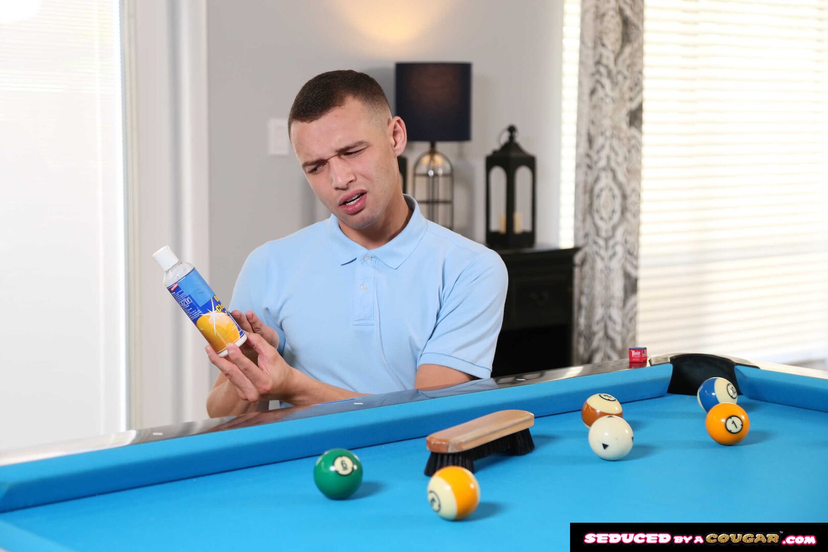 Hot blonde MILF Kenzi Foxx hustle's the pool table cleaner into fucking her wet pussy