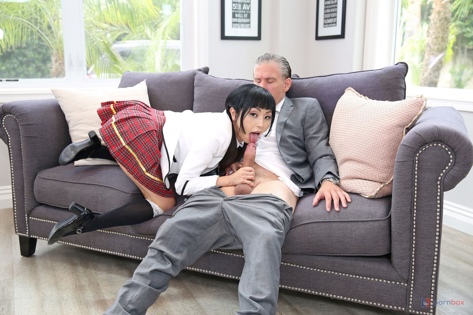 Horny Asian Schoolgirl Stretched Out by English Tutor on Dads Couch GP2041