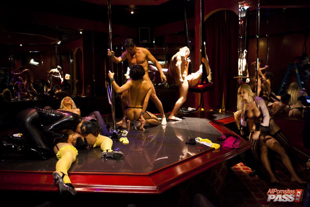 Big titty strippers in an orgy