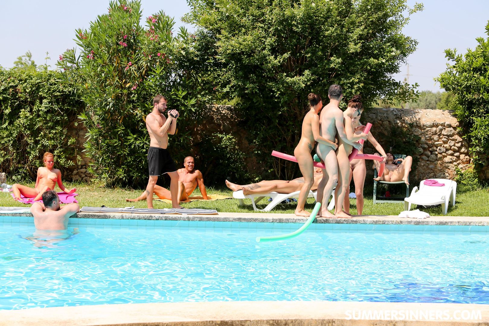 Horny girls getting fucked by the pool