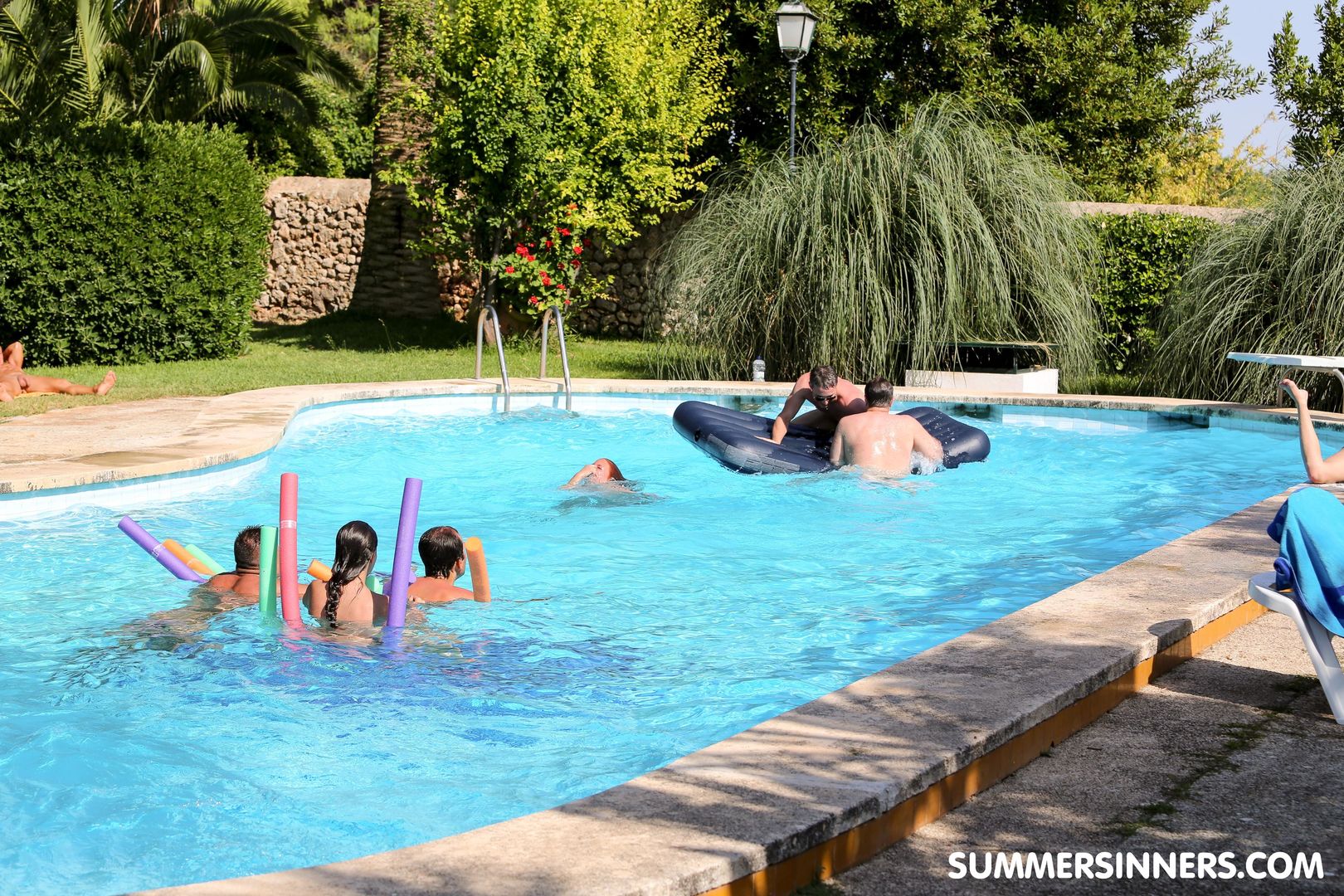Horny girls getting fucked by the pool