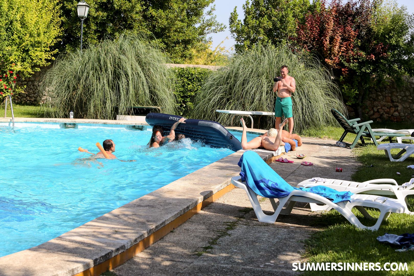 Horny girls getting fucked by the pool