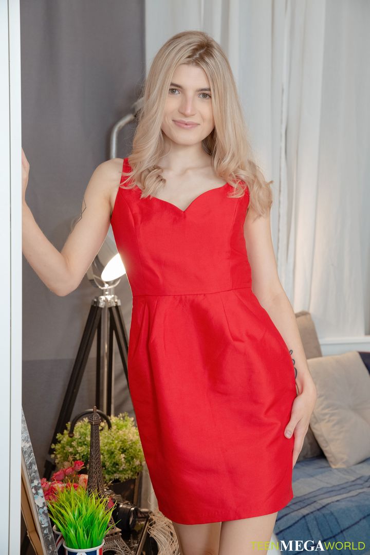 Dude surrenders to the lady in red