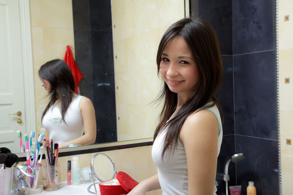 Super Cute Asian Teen Fumiko Caresses Cunt in Shower!