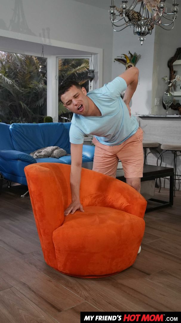 Busty MILF Abby Somers rides son's friend on her new chair