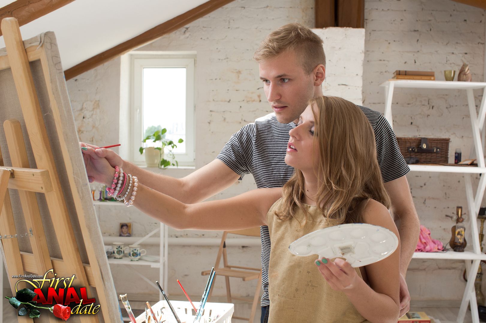 Beautiful painter trying anal