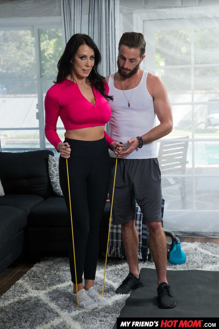 Fit busty MILF Reagan Foxx gets a workout riding son's friend's cock
