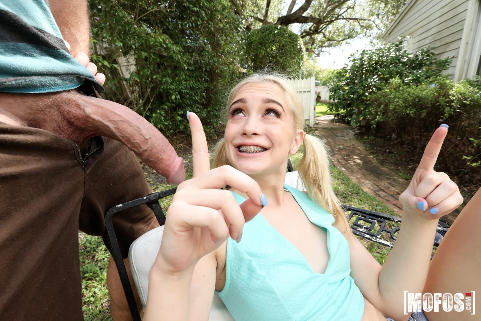 Blonde Braceface Begs For Big Dick