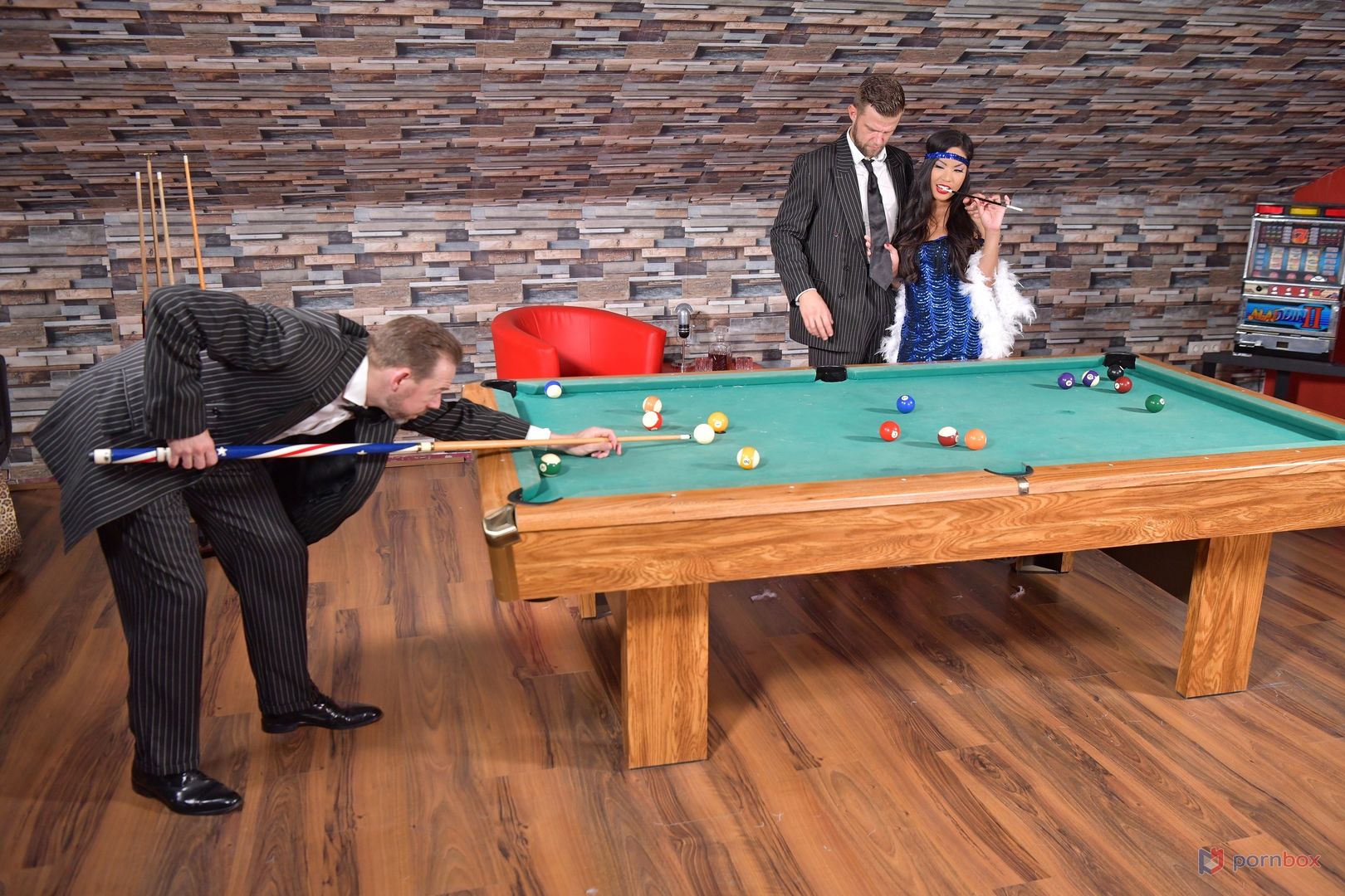 Asian Slut Polly Pons DP’d on Pool Table by 2 Bootlegger Mob Bosses GP2280