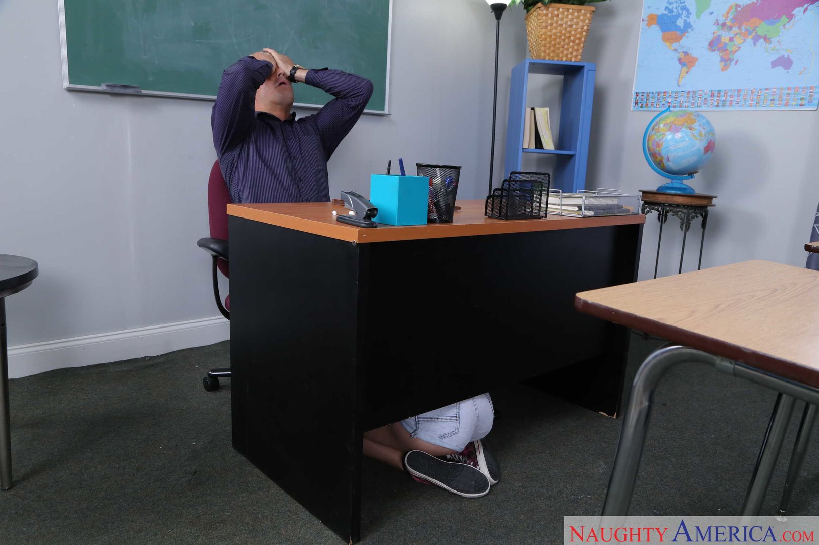 Sally Squirt fucking in the desk with her small natural tits