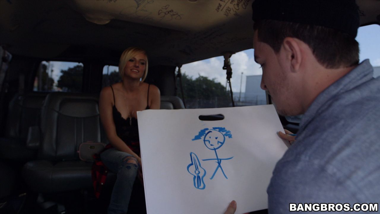 Pretty blonde tricked on the BangBus