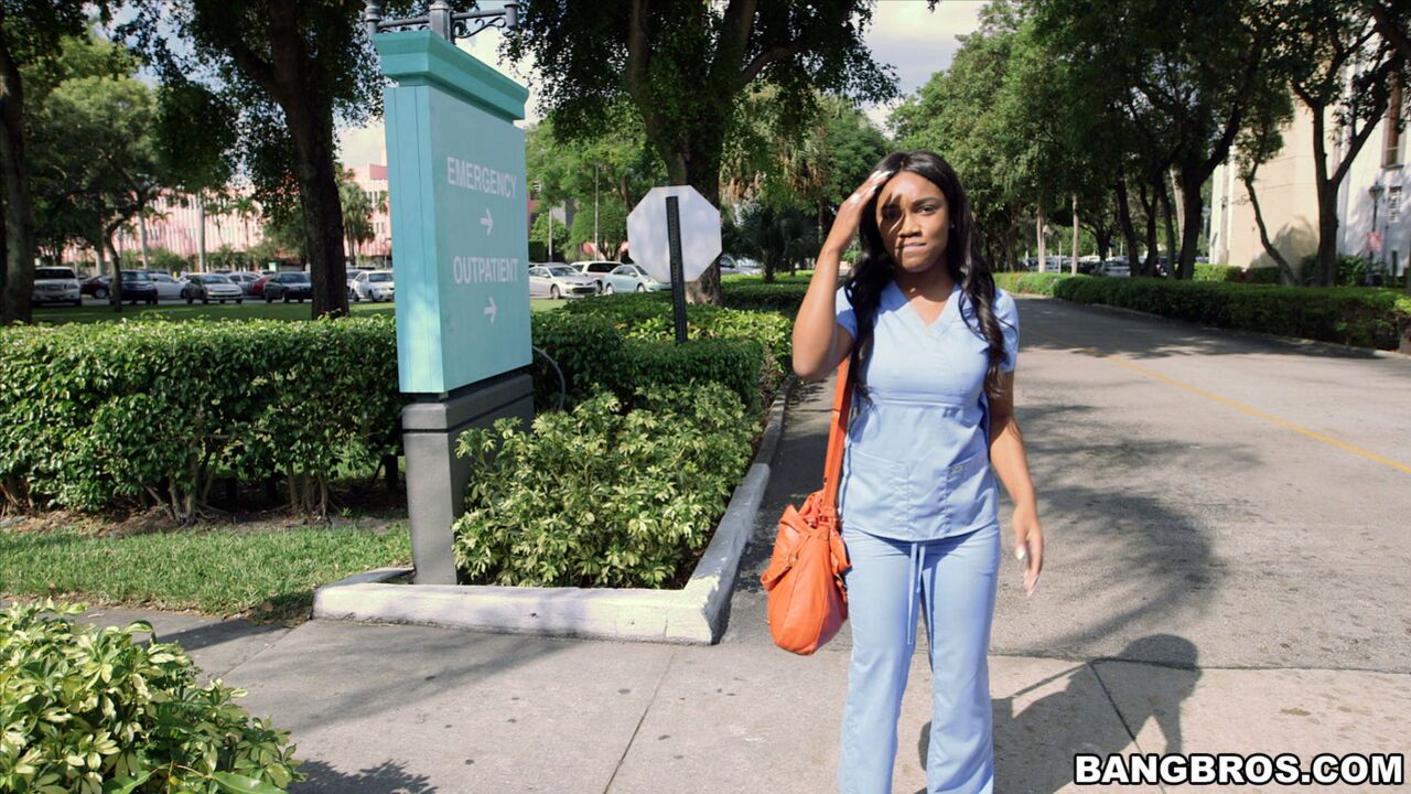 Hot Ebony nurse fucked on the bus