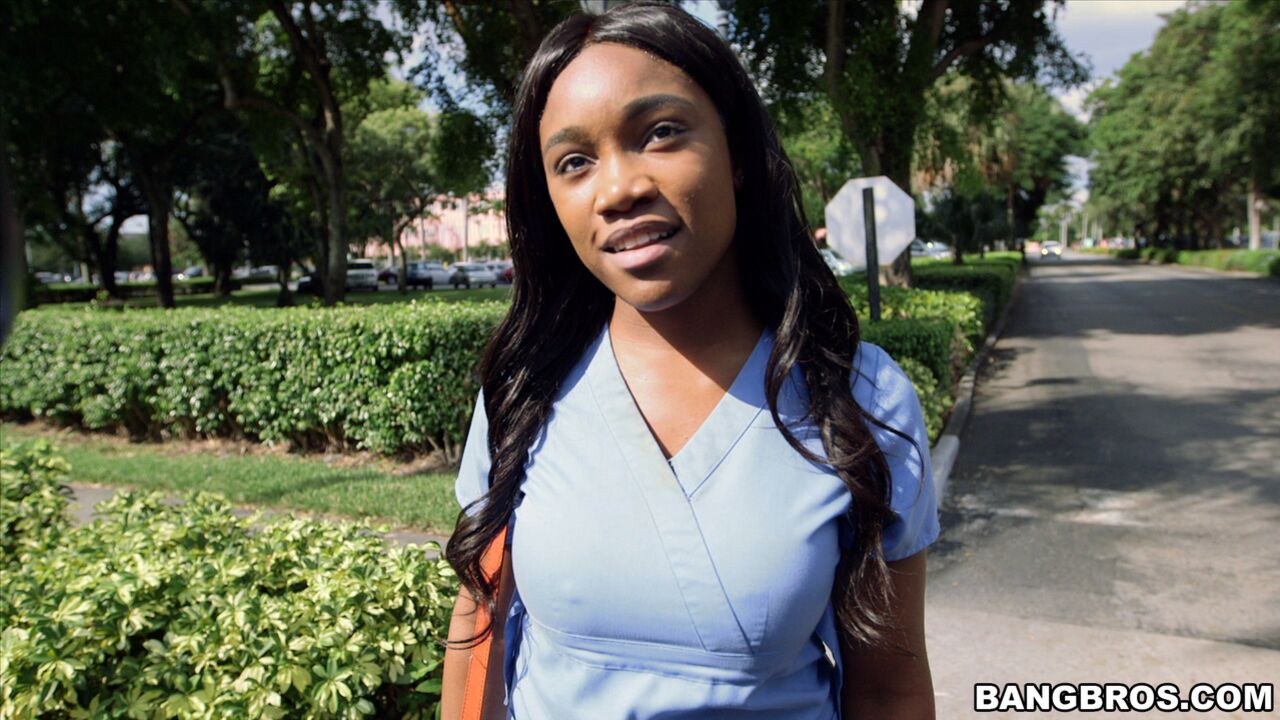 Hot Ebony nurse fucked on the bus