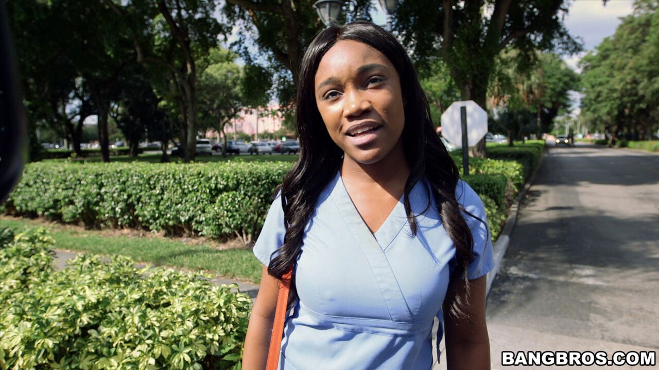 Hot Ebony nurse fucked on the bus