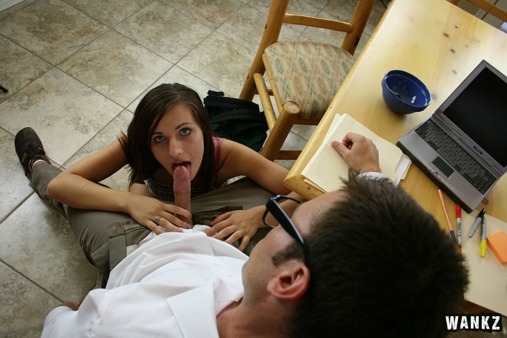 Hot Brunette Needs Help With Her Grades So She Fucks Him
