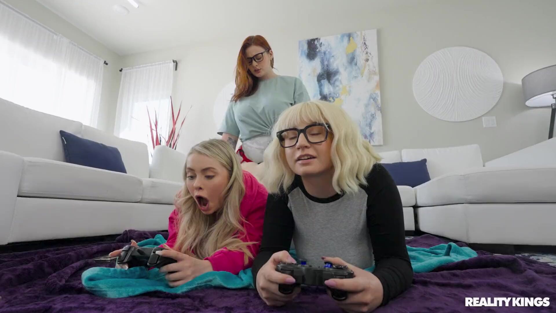 Slutty Strap-On Gamer Girl Threesome
