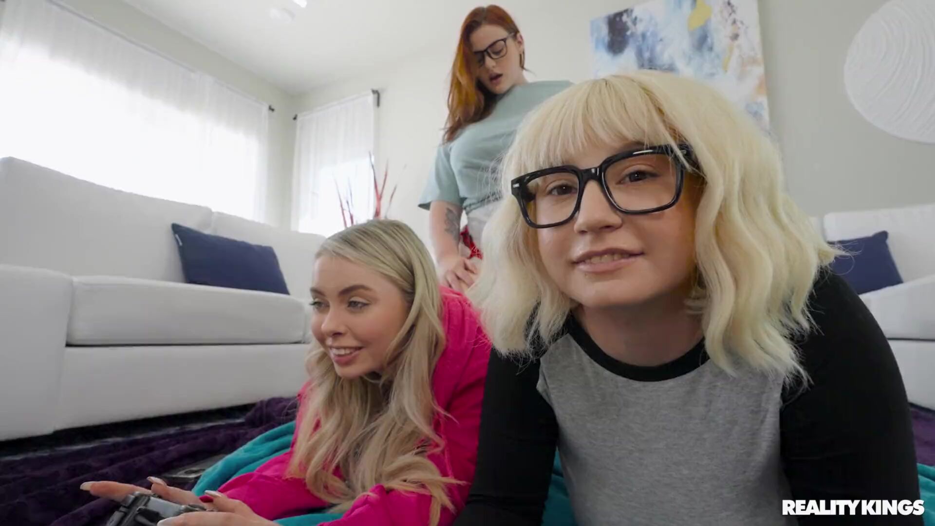 Slutty Strap-On Gamer Girl Threesome