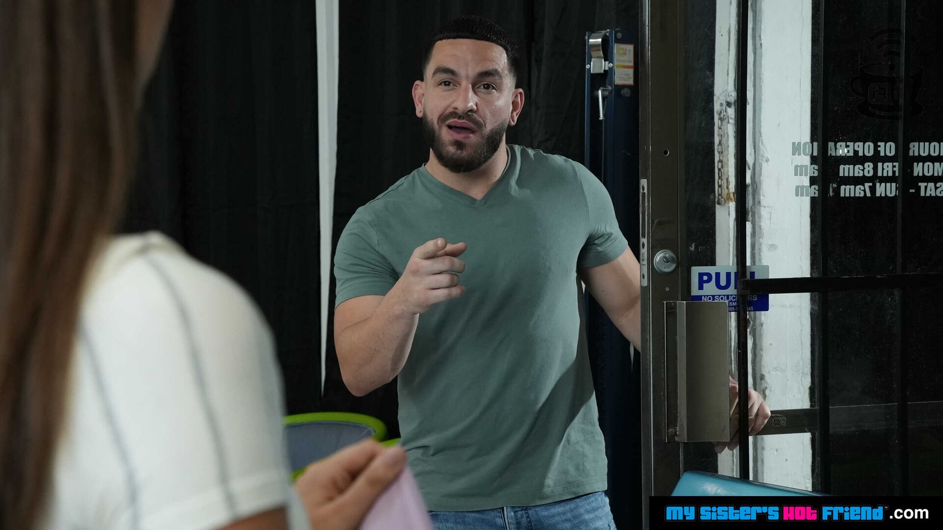Bubble butt brunette Mae Milano gets fucked in the laundromat by friend's brother