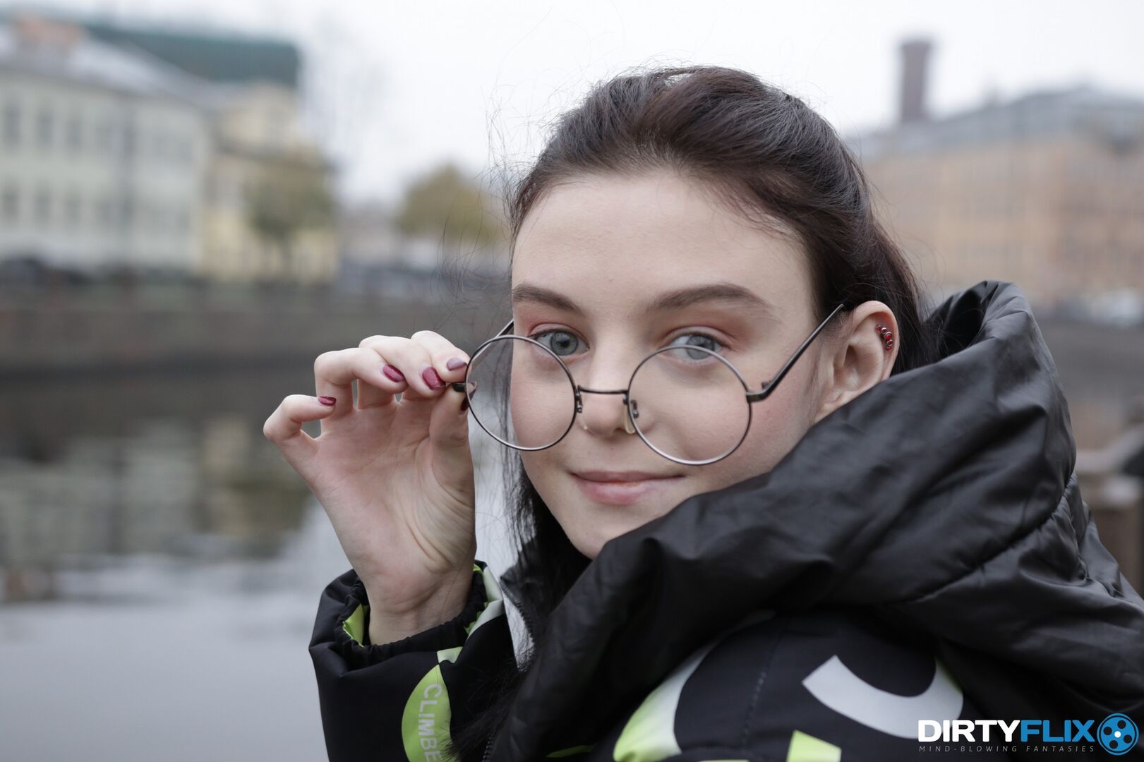 Cumshot across teeny's glasses