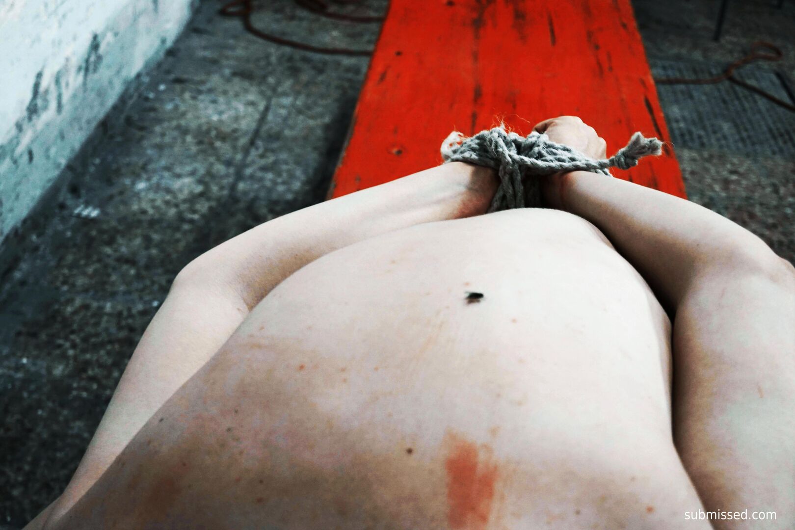 Gagged busty girl plays submissive