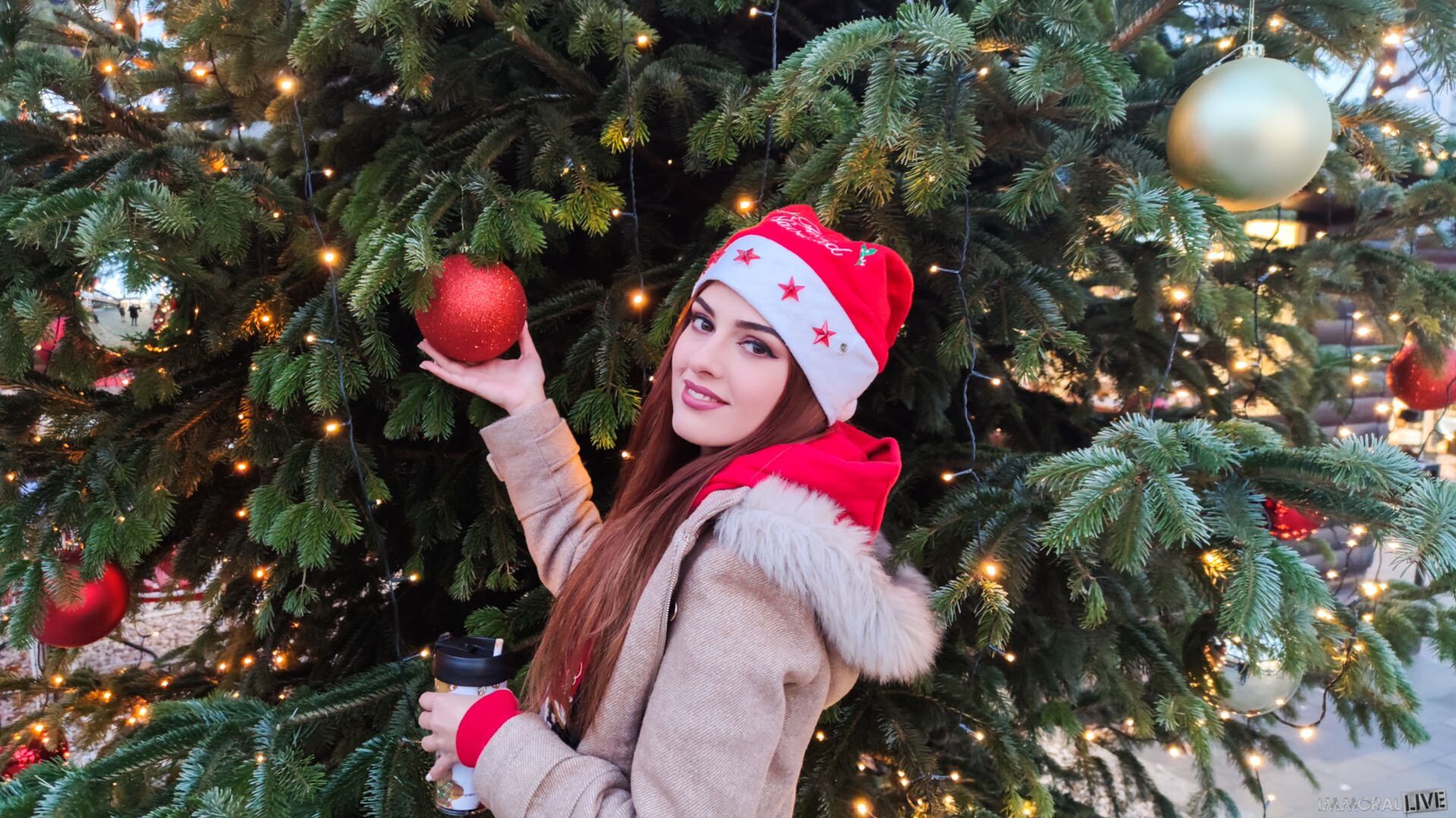 Cheating Redhead with Super Tight Pussy from Christmas Market Makes Two Men Cum Early