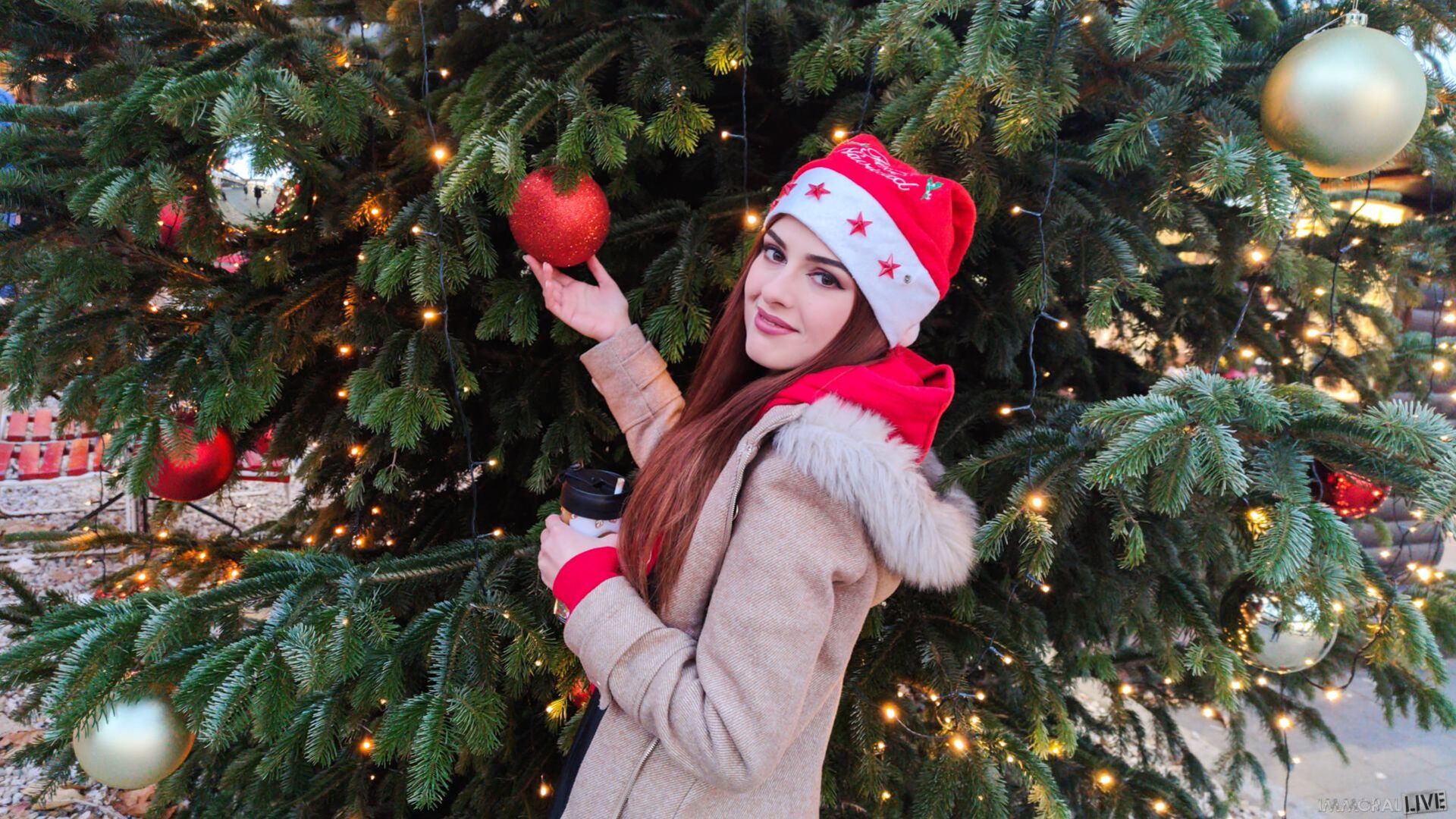 Cheating Redhead with Super Tight Pussy from Christmas Market Makes Two Men Cum Early
