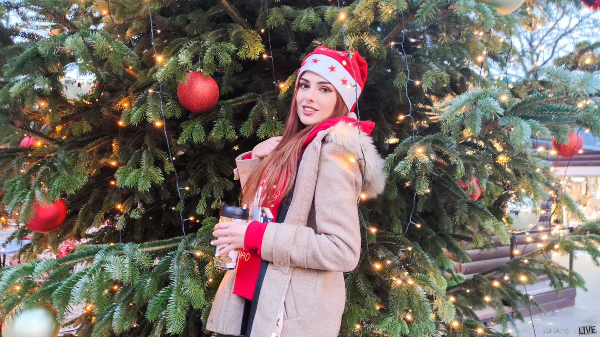 Cheating Redhead with Super Tight Pussy from Christmas Market Makes Two Men Cum Early