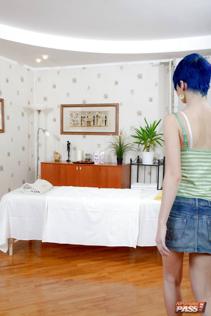 Pretty blue-haired teen railed